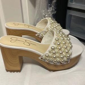 White with Pearl accents Jessica Simpson wedges. Never Wore! See Pics!